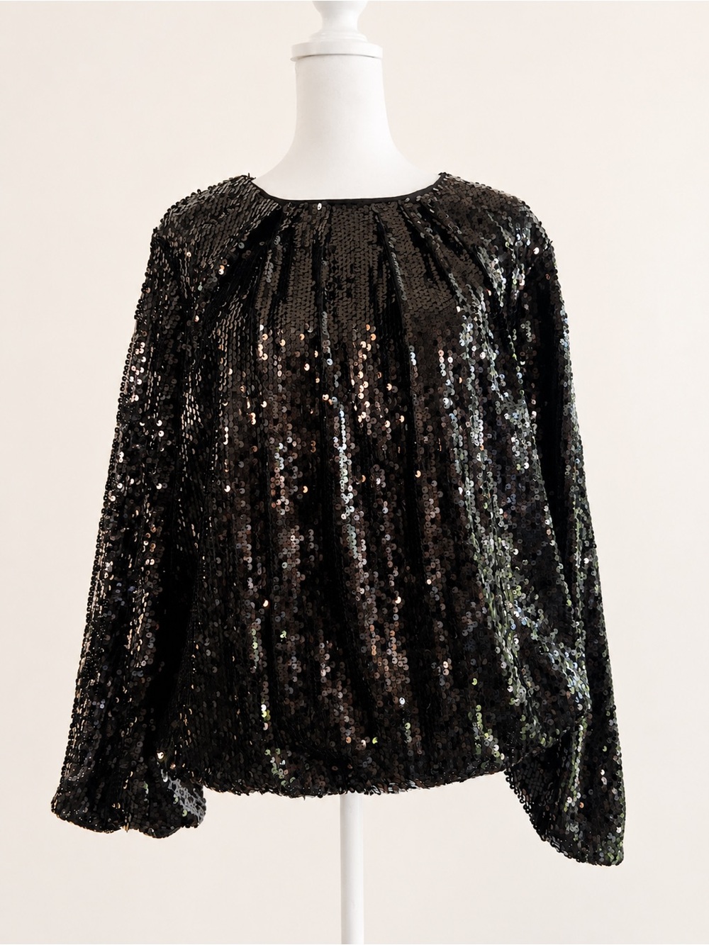Black Sequin Long-Sleeve Party Top - Size Medium